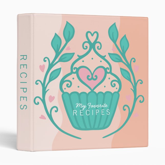 Favorite Recipes Cupcake Heart & Wreath 3 Ring Binder (Front/Spine)