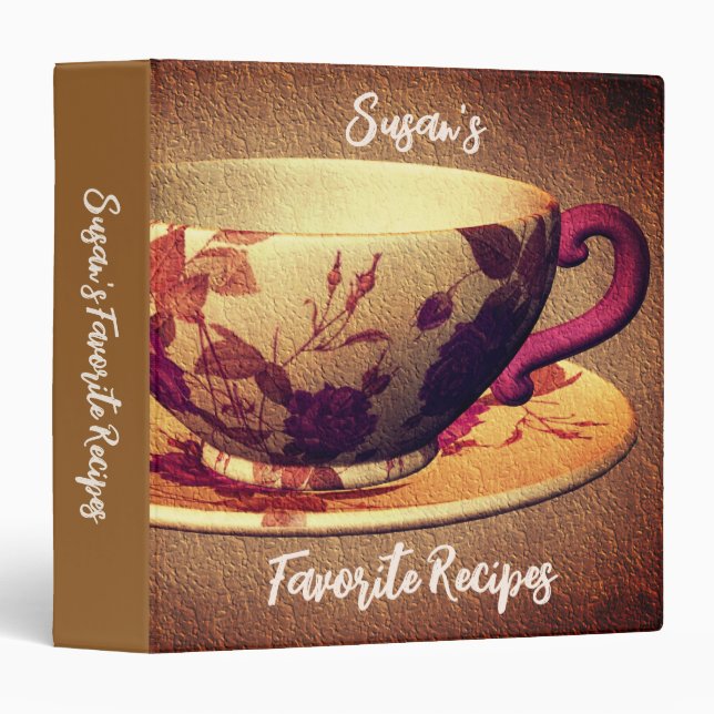 Favorite Recipes Floral Teacup Personalized 3 Ring Binder (Front/Spine)