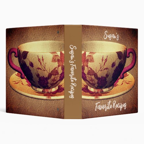 Favorite Recipes Floral Teacup Personalized 3 Ring Binder