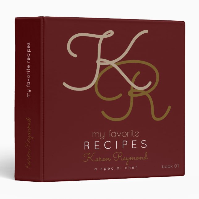 Favorite Recipes monogram burgundy binder book (Front/Spine)