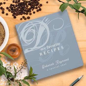 Favorite Recipes Monogram Dusty Blue Binder Book by mixedworld at Zazzle