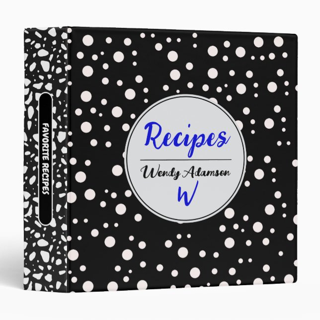 Favorite Recipes (Name Cookbook) Modern Black 3 Ring Binder (Front/Spine)