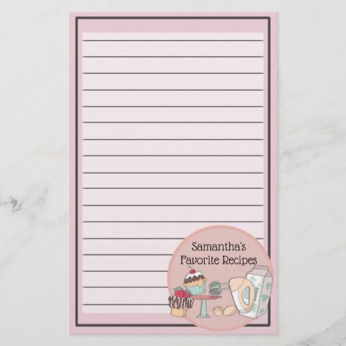 Favorite Recipes Pink Cupcake Customizable Stationery