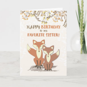 Favorite Sister Birthday Foxes, Leaves on Branches Card