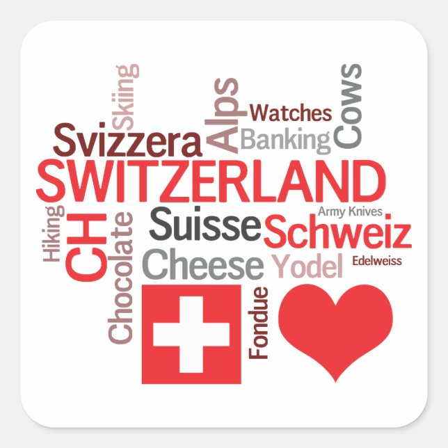 Favorite Swiss Things - I Love Switzerland Square Sticker (Front)