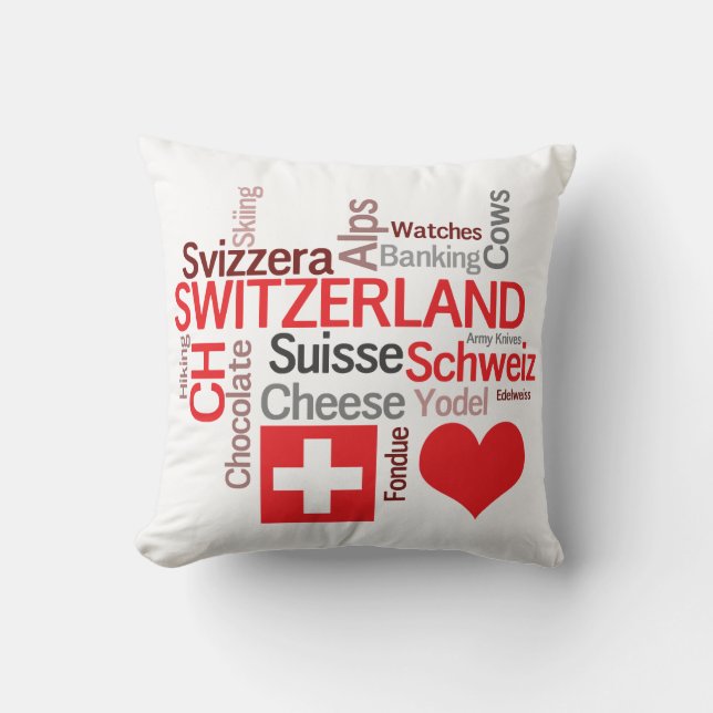 Favorite Swiss Things - I Love Switzerland Throw Pillow (Front)