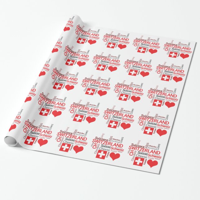 Favorite Swiss Things - I Love Switzerland Wrapping Paper (Unrolled)