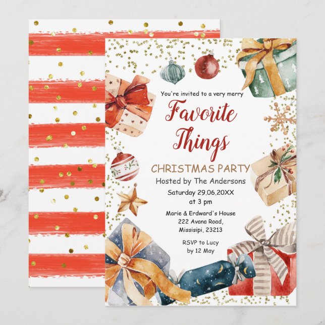 Favorite Things Christmas Exchange Gift Party  Invitation (Front/Back)