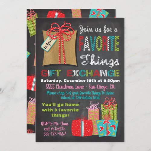 Favorite things Christmas Gift Exchange Invitation
