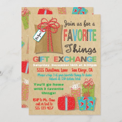 Favorite things Christmas Gift Exchange Invitation