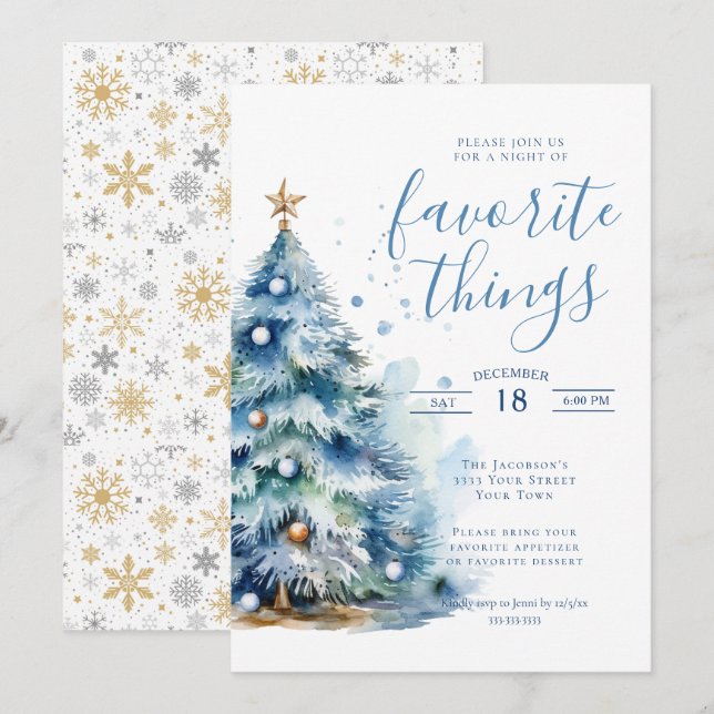 Favorite Things Christmas Holiday Dinner Party Invitation (Front/Back)