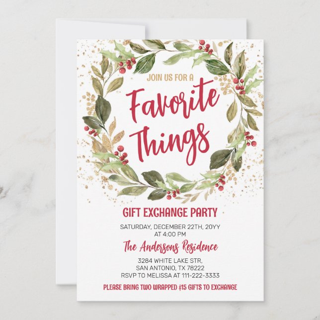 Favorite Things Christmas Holiday Party Invitation (Front)