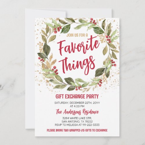 Favorite Things Christmas Holiday Party Invitation