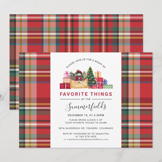 Favorite Things Christmas Holiday Team Gift Swap Invitation (Front/Back)