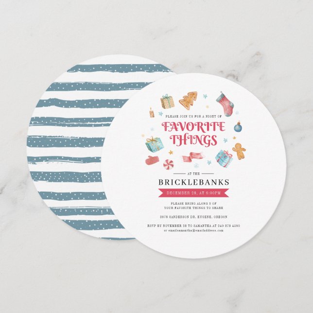 Favorite Things Christmas Holidays Watercolor Invitation (Front/Back)