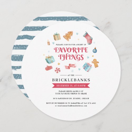 Favorite Things Christmas Holidays Watercolor Invitation