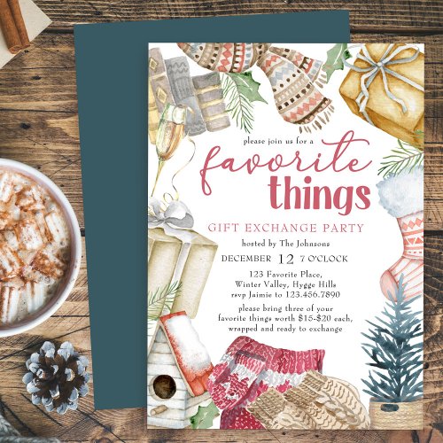 Favorite Things Cozy Christmas Gift Exchange Party Invitation