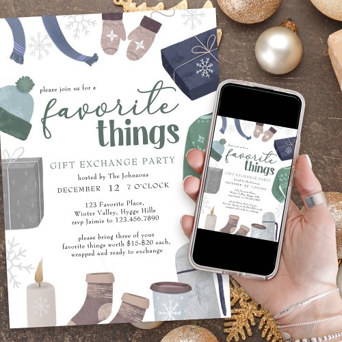Favorite Things Cozy Winter Gift Exchange Party Invitation