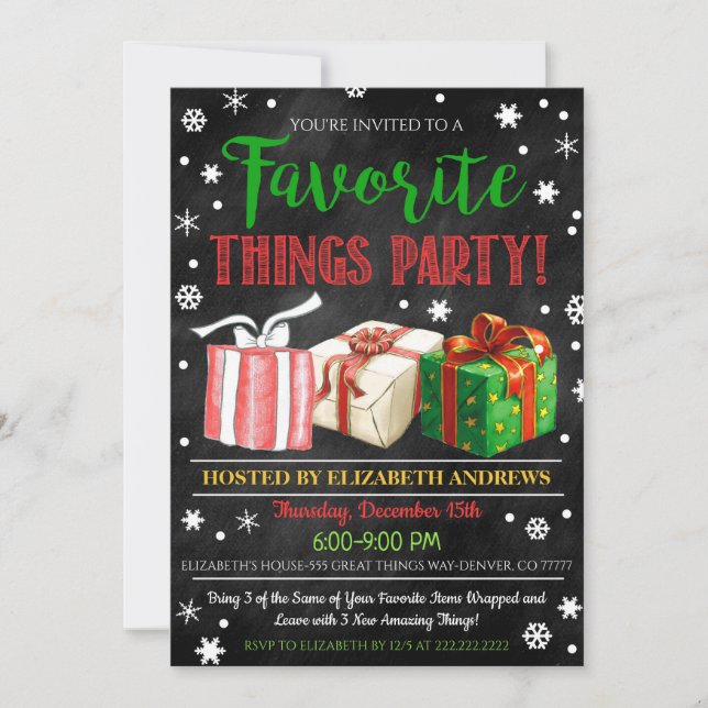 Favorite Things Exchange Party Invitation (Front)