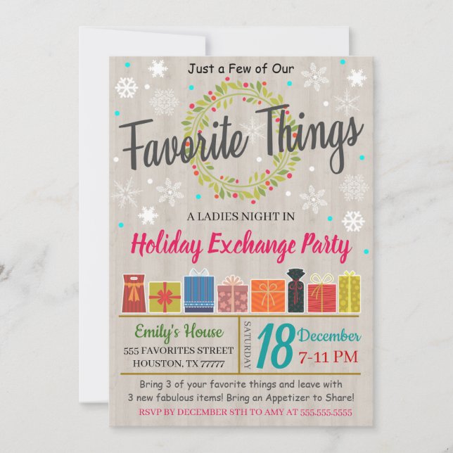 Favorite Things Exchange Party Invitation (Front)