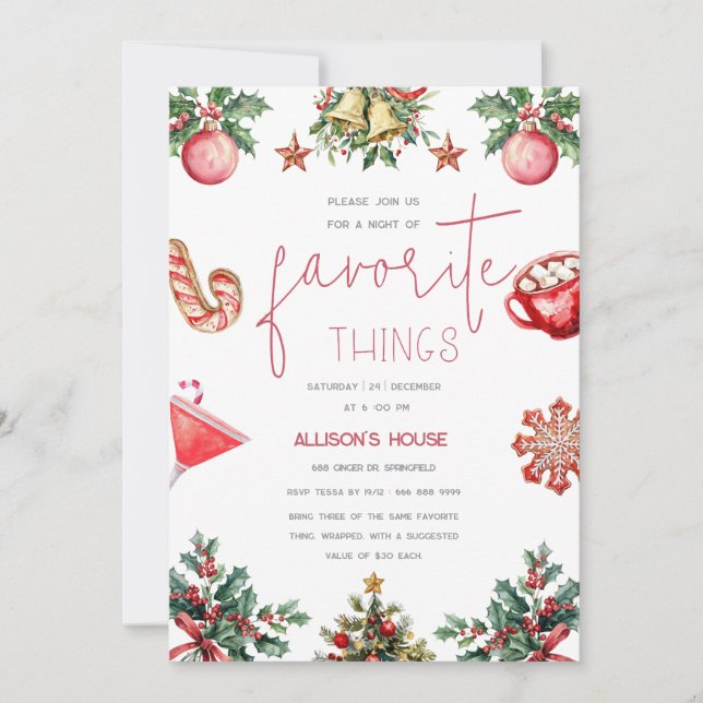Favorite Things Friend Holiday Party Invitation (Front)