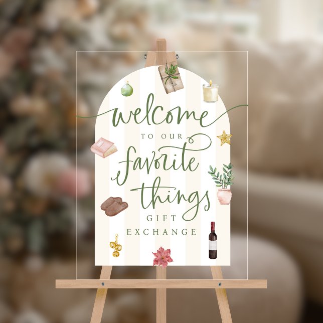 Favorite Things Gift Exchange Acrylic Welcome Sign (Shown on an 18" x 24" acrylic sign)