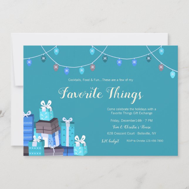 Favorite Things Gift Exchange Blue Invitation (Front)