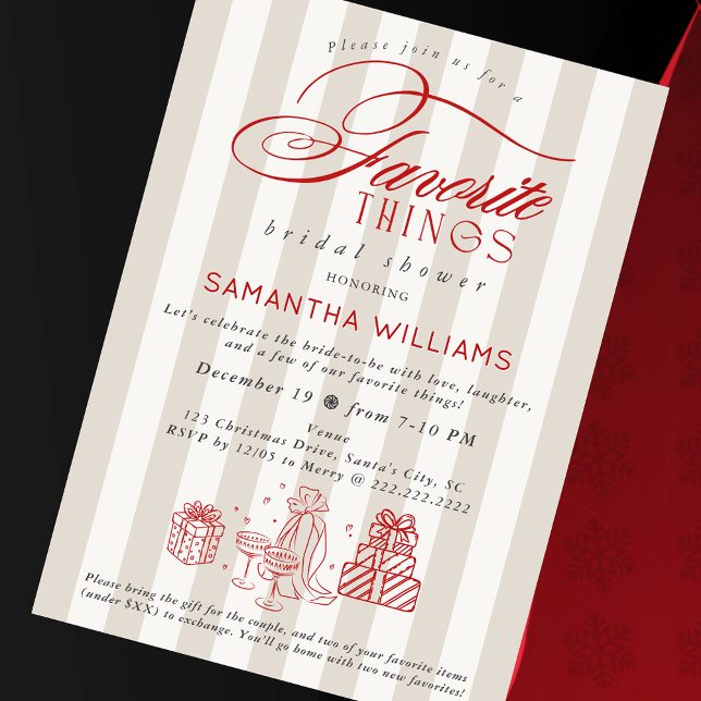 Favorite Things Gift Exchange Bridal Shower Brunch Invitation (Favorite Things Gift Exchange Bridal Shower Brunch Christmas Millennial Preppy Chic Invitation)