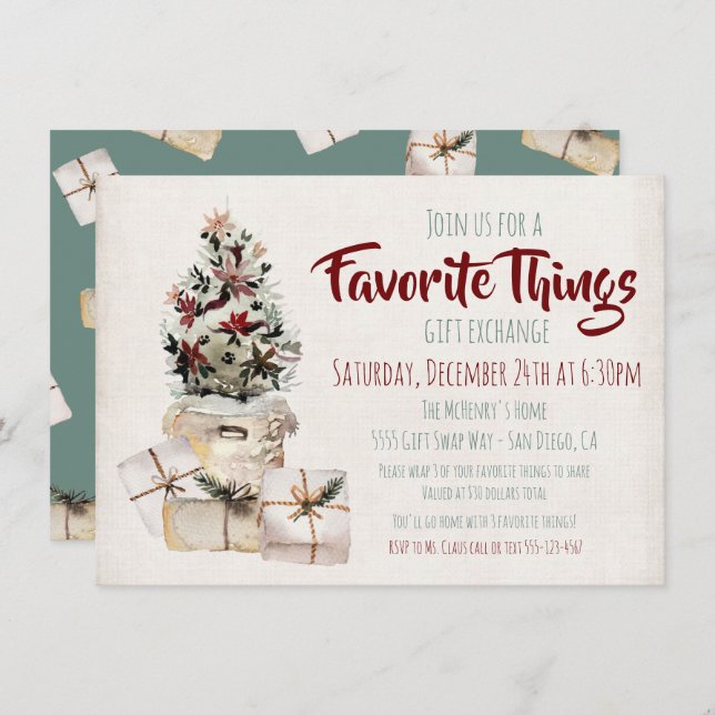Favorite Things Gift Exchange brown paper packages Invitation (Front/Back)