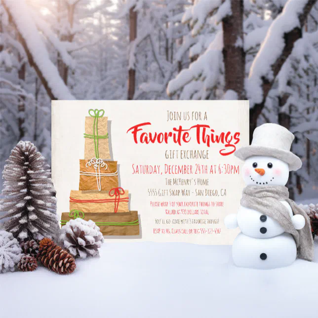 Favorite Things Gift Exchange brown paper packages Invitation Zazzle