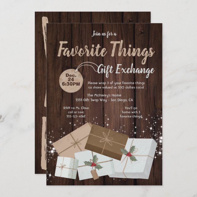 Favorite Things Gift Exchange brown paper packages Invitation (Front/Back)