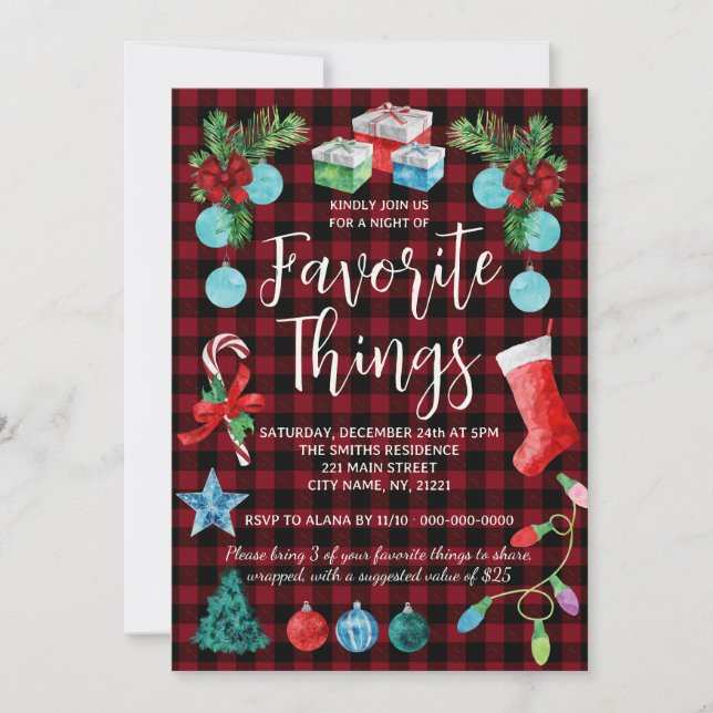 Favorite Things Gift Exchange Christmas Party Invitation (Front)
