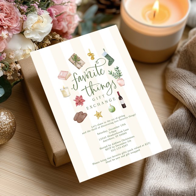 Favorite Things Gift Exchange Christmas Party  Invitation (Shown on a 5" x 7" invitation)