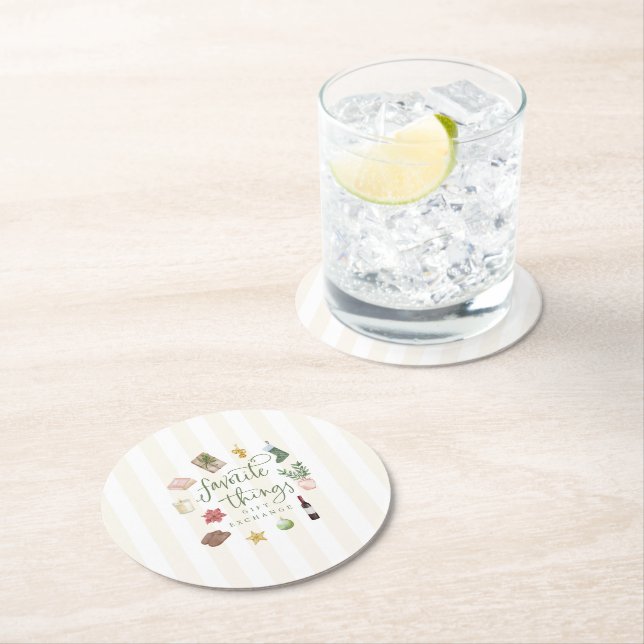 Favorite Things Gift Exchange Christmas Party Round Paper Coaster (Insitu)
