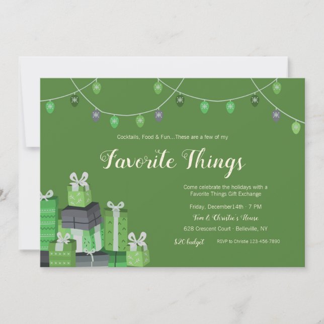 Favorite Things Gift Exchange Green Invitation (Front)