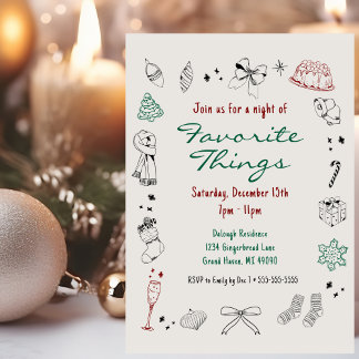 Favorite Things Hand Drawn Christmas Party Holiday Card