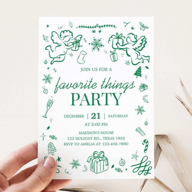 Favorite Things Hand Drawn Christmas Party Invitation (Hand Drawn Favorite Things Christmas Party Invitation)