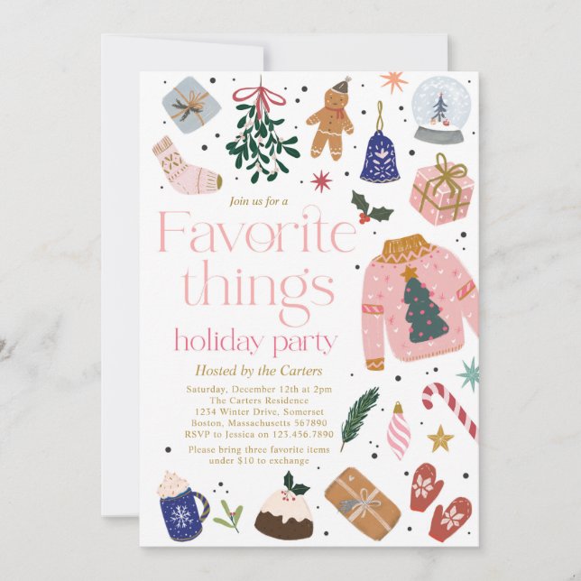 Favorite Things Holiday Gift Exchange Party Invitation (Front)