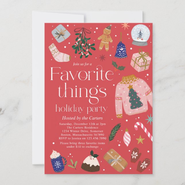 Favorite Things Holiday Gift Exchange Party Invitation (Front)