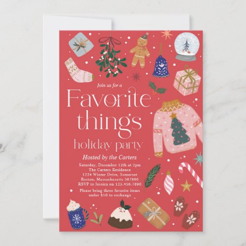 Favorite Things Holiday Gift Exchange Party Invitation