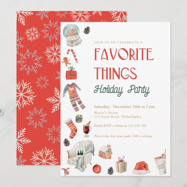 Favorite Things Holiday gift swap party Invitation (Front/Back)