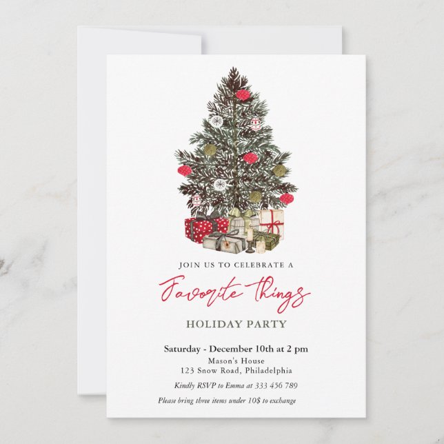 Favorite Things Holiday gift swap party Invitation (Front)