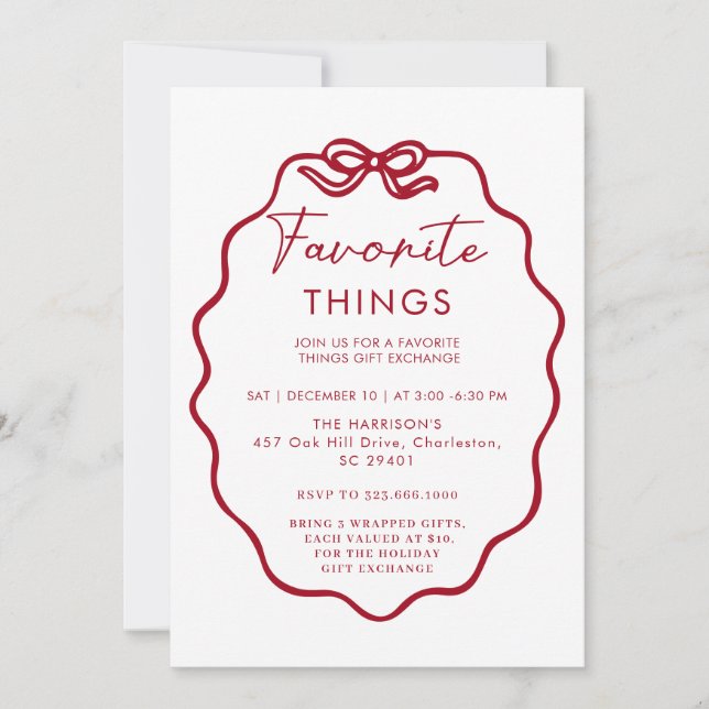 Favorite Things Holiday Party - Cute and Festive B Invitation (Front)