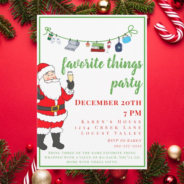 Favorite Things Holiday Party with Santa Champagne Invitation (Creator Uploaded)