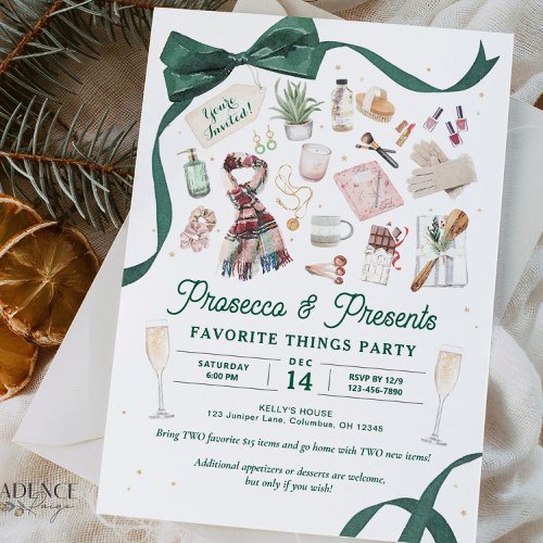 Favorite Things Party Invite Prosecco and Presents