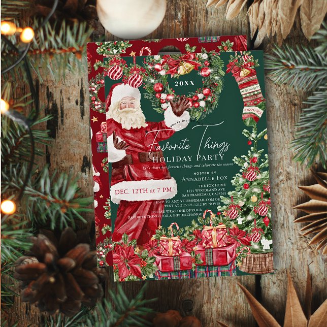 Favorite Things Santa Christmas Holiday Party Invitation (Creator Uploaded)