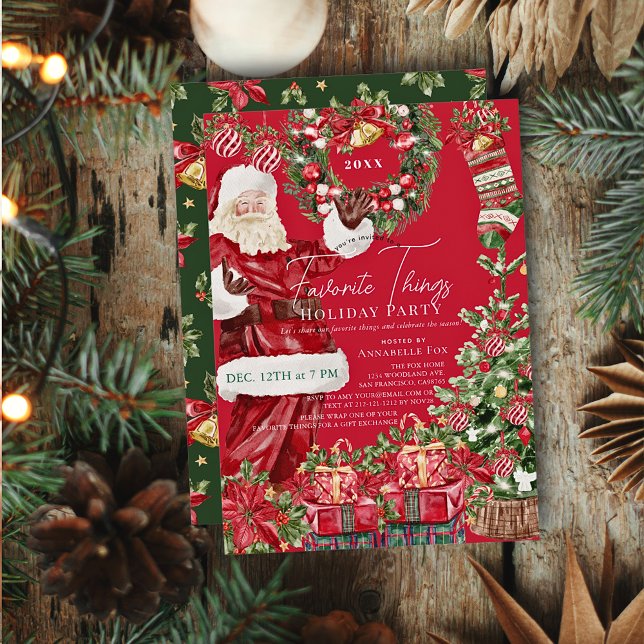 Favorite Things Santa Red Christmas Holiday Party Invitation (Creator Uploaded)