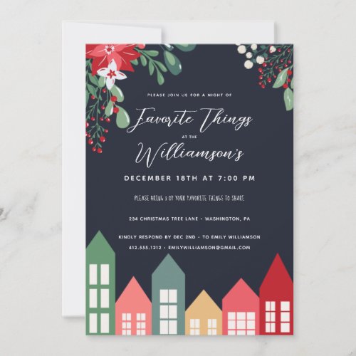 Favorite Things Watercolor Christmas Party  Invitation