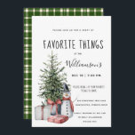 Favorite Things Watercolor Christmas Party  Invitation<br><div class="desc">Favorite Things Watercolor Christmas Party Invitation, the perfect invitation for your holiday gathering. Invitation features a watercolor Christmas tree surrounded by gifts and an adorable snowman. Our high resolution template makes it so easy for you to customize your invitation. If you would like to customize your invitation further, please use...</div>