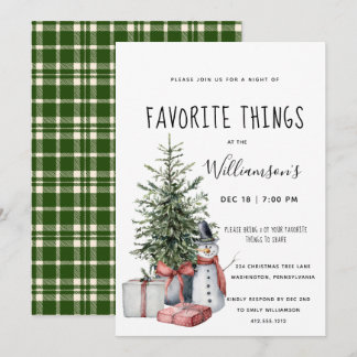 Favorite Things Watercolor Christmas Party Invitation
